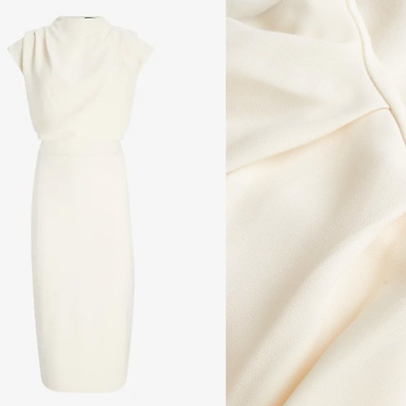 EXPRESS Ivory Draped Mock Neck Midi Sheath Dress - Picture 2 of 5
